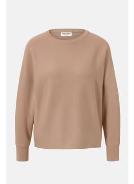Tchibo Women Crew Neck Knitted Sweater, Tan  - Image 2