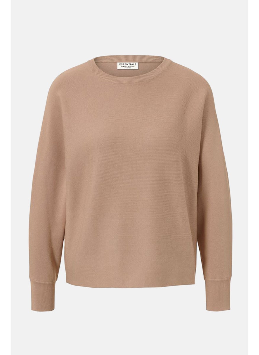 Tchibo - Women Crew Neck Knitted Sweater, Tan - Image 1