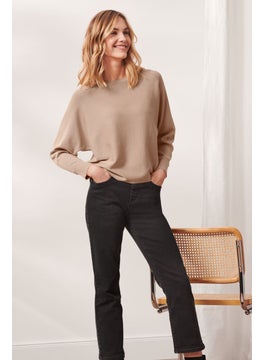 Tchibo Women Crew Neck Knitted Sweater, Tan  - Image 1