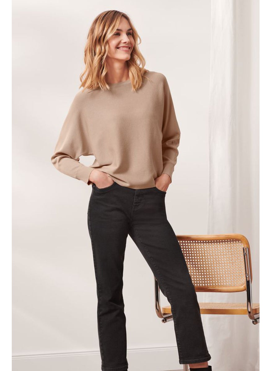 Tchibo - Women Crew Neck Knitted Sweater, Tan - Image 1