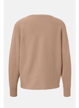 Tchibo Women Crew Neck Knitted Sweater, Tan  - Image 3