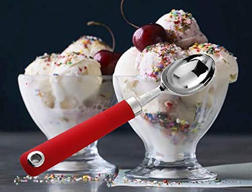 ONICORN Ice Cream Scoop, No Thaw Hard Ice Cream Scooper Spades with Comfortable Non-Slip Rubber Grip Handle for Ice Cream, Melon Ball, Dishwasher Safe (1 PCS) (RED Long) - Image 2