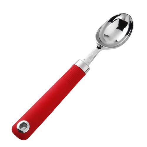 ONICORN Ice Cream Scoop, No Thaw Hard Ice Cream Scooper Spades with Comfortable Non-Slip Rubber Grip Handle for Ice Cream, Melon Ball, Dishwasher Safe (1 PCS) (RED Long) - Image 1