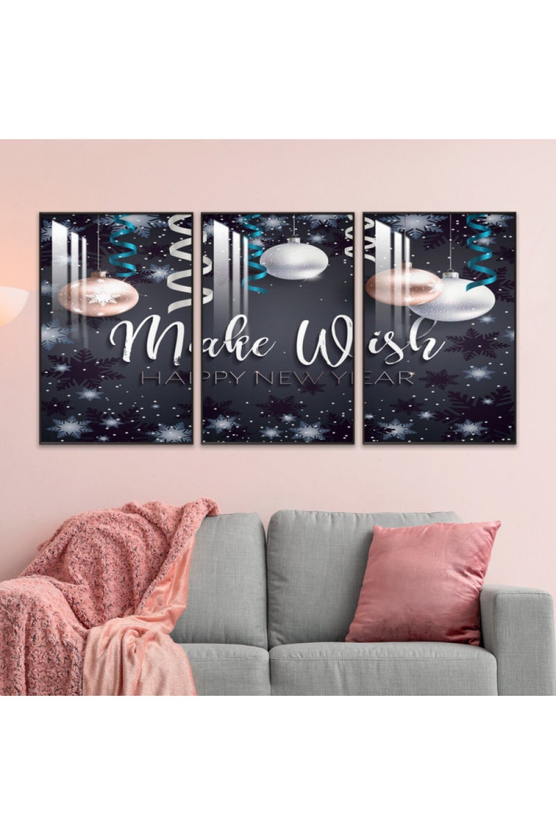 Marktna Three wooden wall painting with a frame and a clear acrylic layer - Image 1