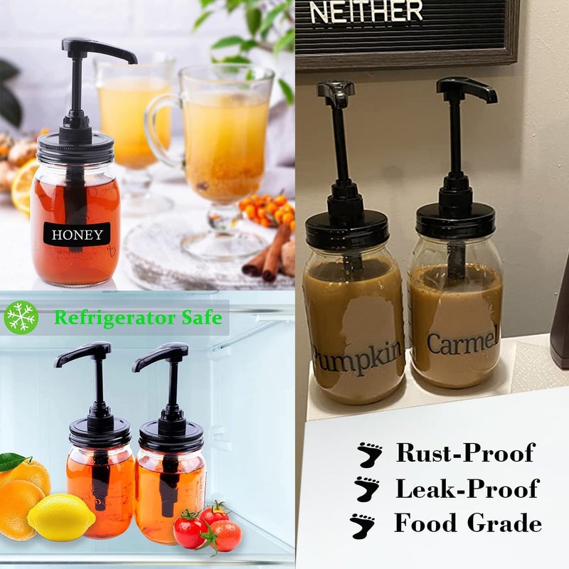 GLUKIEWT Mason Jar Syrup Dispenser Pump Lids For Regular Mouth Jar (2 Pack) Coffee Syrup Dispenser Food Grade,Airtight & Leak & Rust Proof Dispenser Pump Lids (Jar Not Included) - Image 5