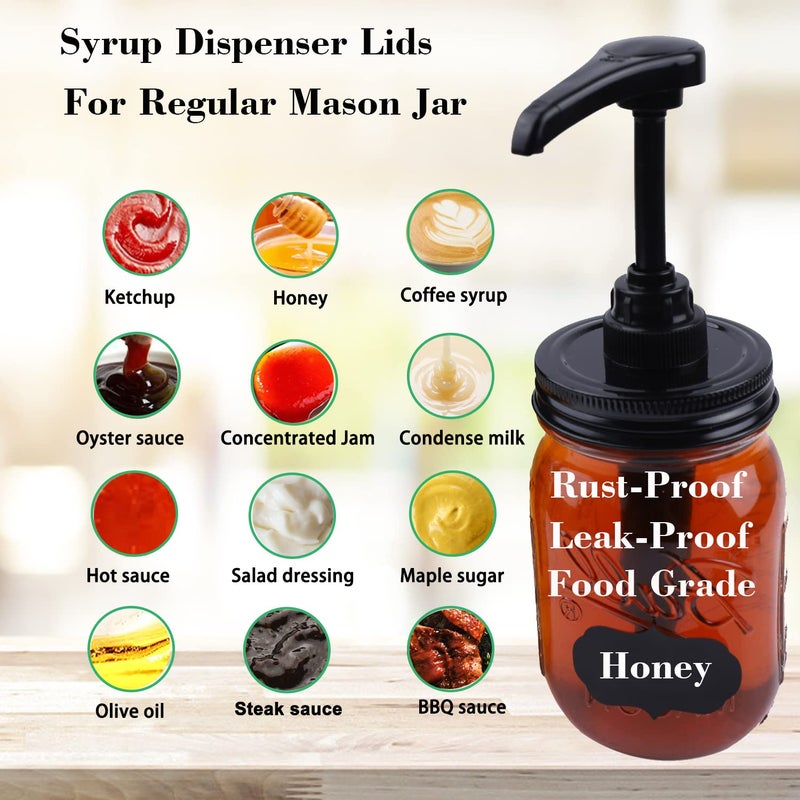 GLUKIEWT Mason Jar Syrup Dispenser Pump Lids For Regular Mouth Jar (2 Pack) Coffee Syrup Dispenser Food Grade,Airtight & Leak & Rust Proof Dispenser Pump Lids (Jar Not Included) - Image 2