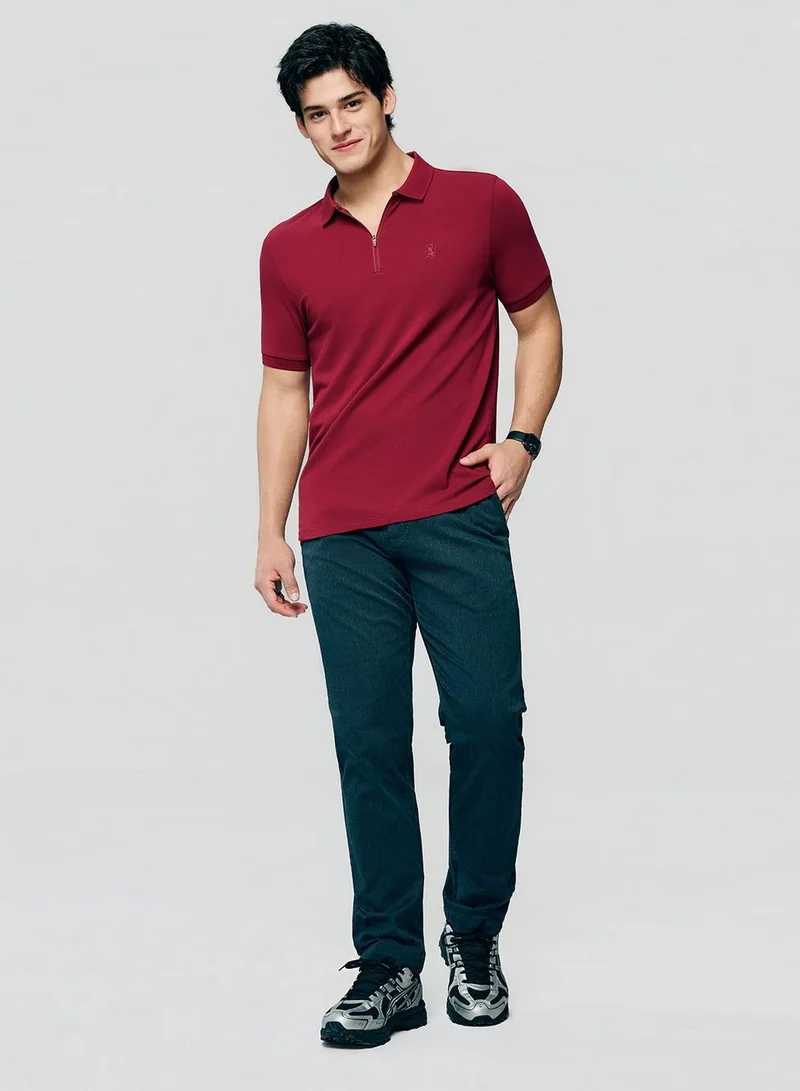GIORDANO Men's Slim Fit Small Lion Zipper Polo
