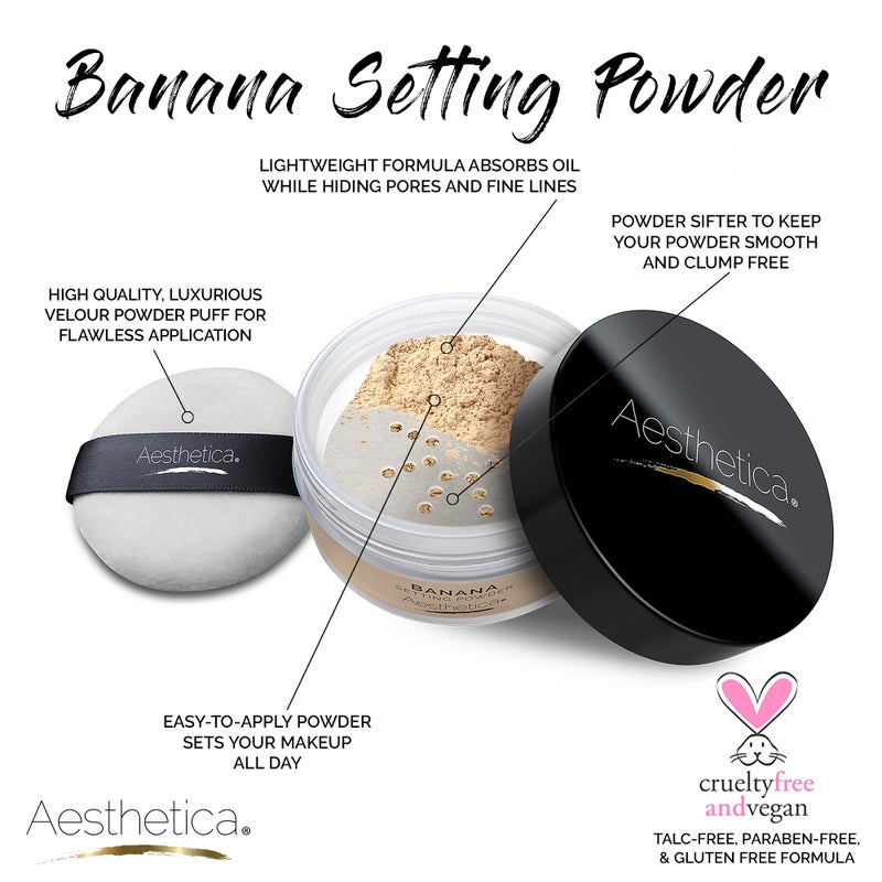 Aesthetica Banana Loose Setting Powder - Flash Friendly Superior Matte Finish Highlighter & Finishing Powder - Includes Velour Puff - Image 2