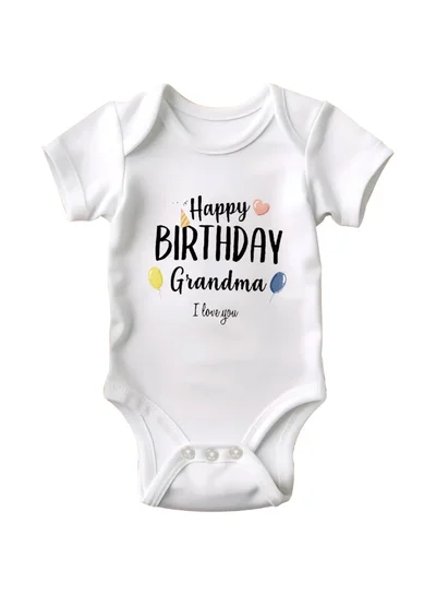 Matching Family Outfits Happy Birthday Grandma Baby Vest Bodysuit – Funny Baby Gift for Grandma’s Birthday – Unisex Cotton Outfit for Boys and Girls – Soft, Comfortable, Newborn to 24 Months – Baby Shower Clothing Idea