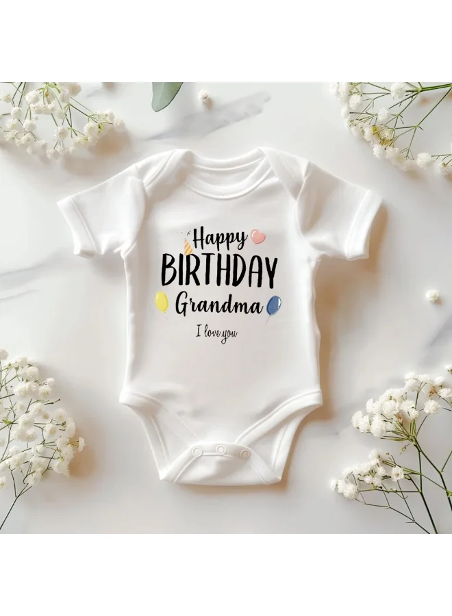 Matching Family Outfits Happy Birthday Grandma Baby Vest Bodysuit – Funny Baby Gift for Grandma’s Birthday – Unisex Cotton Outfit for Boys and Girls – Soft, Comfortable, Newborn to 24 Months – Baby Shower Clothing Idea