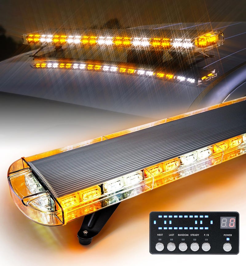 أضواء الطوارئ LED لسطح السيارة LUMENIX بطول 48 بوصة مع حوامل قابلة للتعديل بار تحذيري أمان للسيارات الإنشائية وإنفاذ القانون وشاحنات الثلوج والشاحنات القاطرة باللونين الأبيض والعنبر