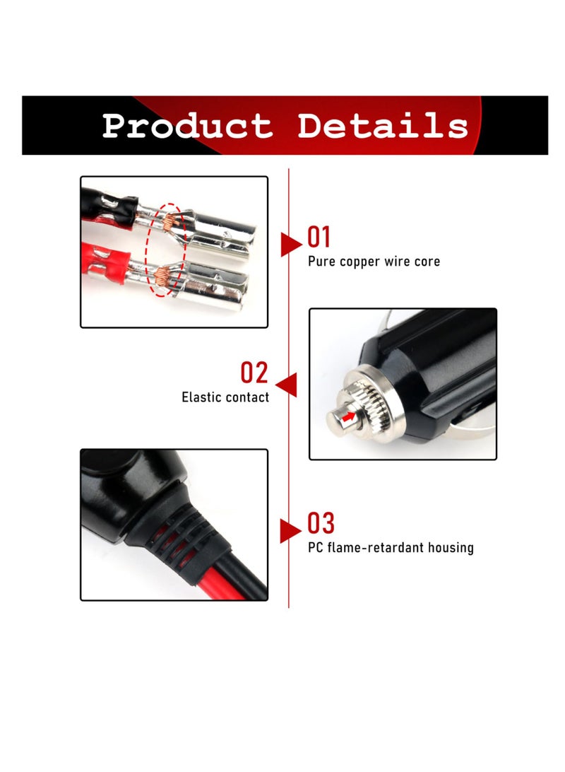 Cigarette Lighter Plug, 12V Car Cigarette Lighter Plug With Lead and Wiring, 2 Pack 16 AWG Car Replacement Cigar Female Socket Male Plug, Lighter Male Plug Adapter, for Motorcycle Car Tractor - Image 3