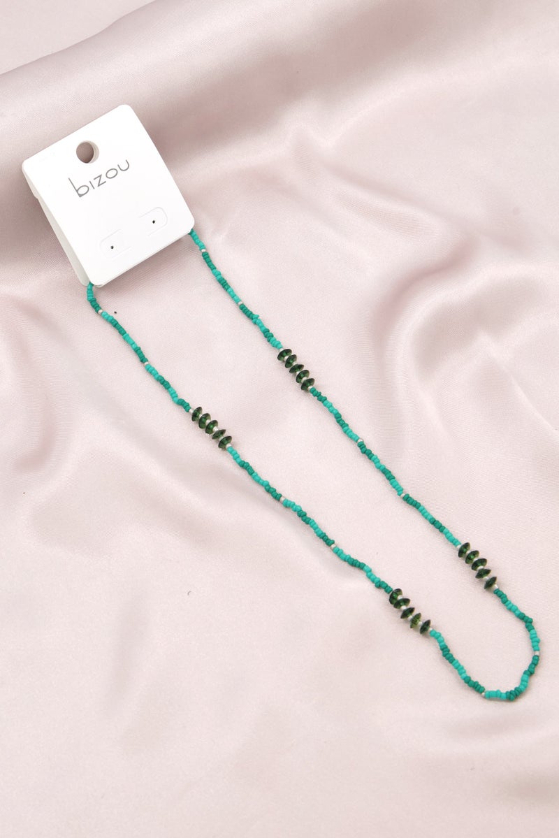 Bizou Women Beads Long Necklace, Green - Image 3