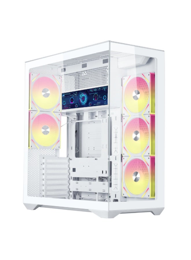 ثيرمو كيس بي سي احترافي آتاك AK06 زجاج مقوى ATX فل تاور مع 5 مراوح مقاس 140 ملم مع شاشة 8.8 انش – لون أبيض - Image 1