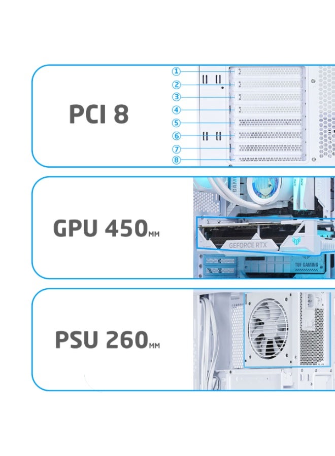 ثيرمو كيس بي سي احترافي آتاك AK06 زجاج مقوى ATX فل تاور مع 5 مراوح مقاس 140 ملم مع شاشة 8.8 انش – لون أبيض - Image 3