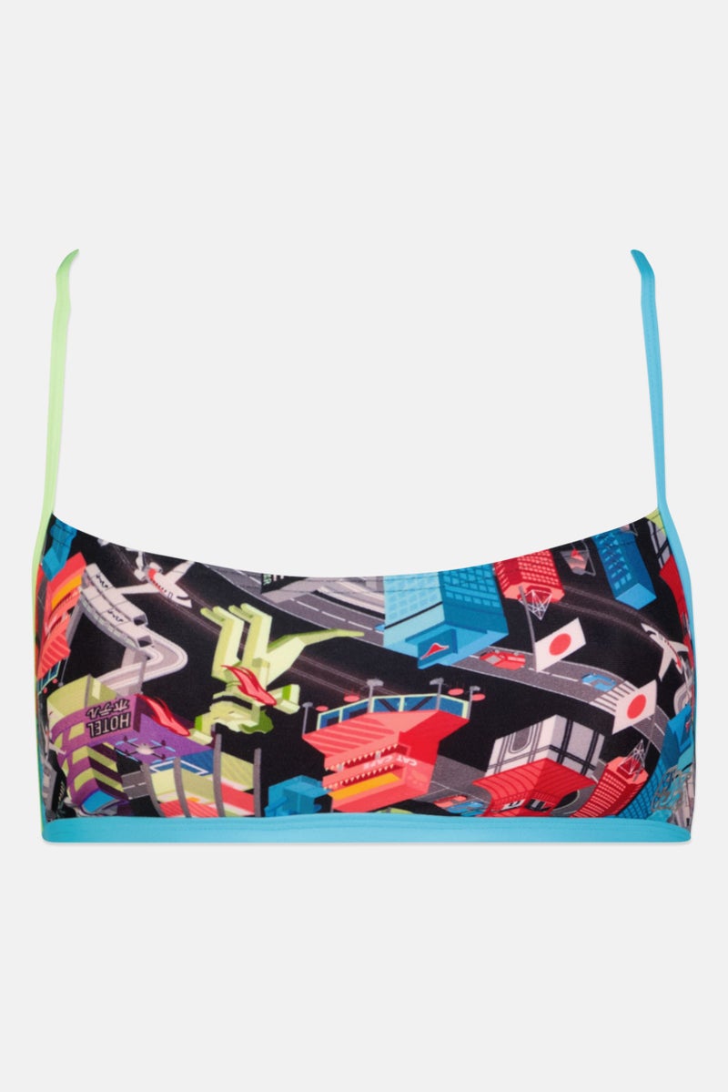speedo Women Non Padded Allover Print Bikini Top, Blue Combo  - Image 1