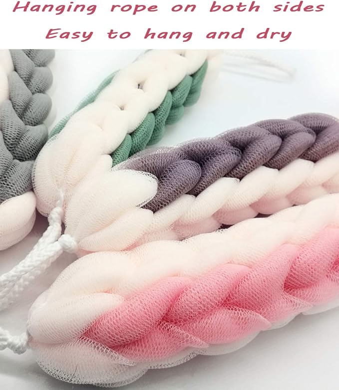 AARAINBOW 2 Packs Upgraded Long Stretch Back Sponge with Rope Handles Back Scrubber Bath Shower Mesh Sponge Exfoliating Body Scrub Stretch Braided Loofah for Men Women Loofah Rope 2 Gray