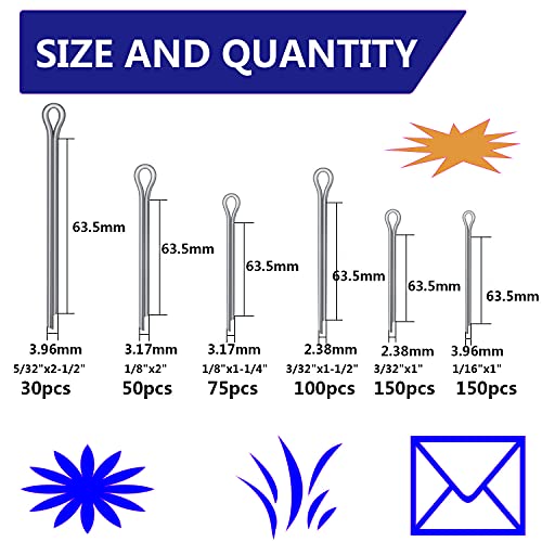 SpzcdZa Cotter Pin Assortment Kit, SpzcdZa 555pcs Steel Cotter Pins Clip Key Fastner Fitting Assortment Kit for Automotive Mechanics Small Engine Repair Mechanics, Car Garage, Power Equipment, Cars, Trucks - Image 2