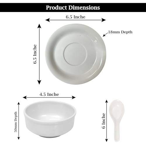 AURKA Melamine Soup Bowl Set of 6 with Saucer and Spoon (White) Unbreakable, Microwave Safe Bowls, Perfect for Snacks, Pasta, Vegetable, Desserts, Dinner Bowl for Home, Office, Hotel, Any Occasion - Image 4