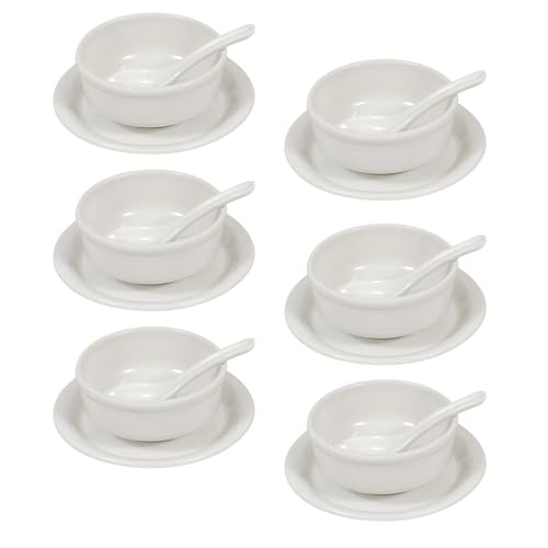 AURKA Melamine Soup Bowl Set of 6 with Saucer and Spoon (White) Unbreakable, Microwave Safe Bowls, Perfect for Snacks, Pasta, Vegetable, Desserts, Dinner Bowl for Home, Office, Hotel, Any Occasion - Image 1