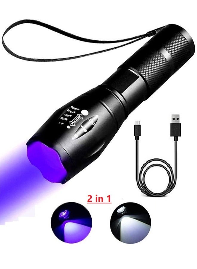 Flashlight UV and White Light 2 In 1 Flashlight LED Dual Color Waterproof Flashlight   USB - Image 1