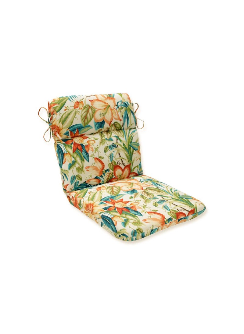 Pillow Perfect Pillow Perfect Tropic Floral IndoorOutdoor 1 Piece Split Back Round Corner Chair Seat Cushion with Ties Deep Seat Weather and Fade Resistant 405 x 21 BlueGreen Botanical Glow 1 Count 