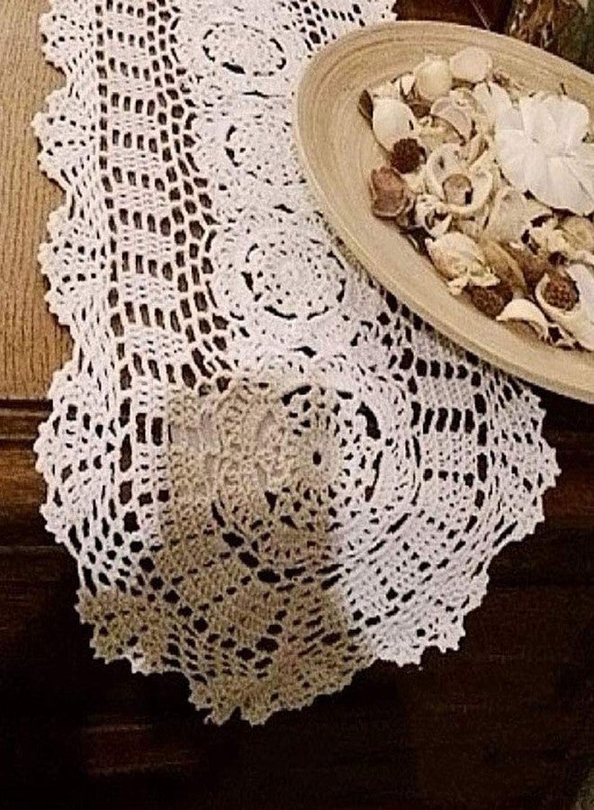 Hetao 12x23 100% Cotton Handmade Crochet lace Table Runners Oblong Tablecloth Doilies Doily,2PC,White - Image 5