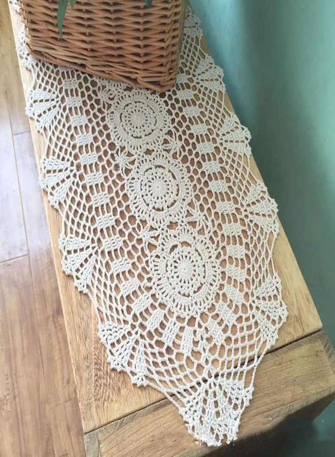 Hetao 12x23 100% Cotton Handmade Crochet lace Table Runners Oblong Tablecloth Doilies Doily,2PC,White - Image 3