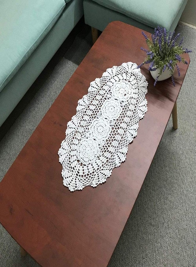 Hetao 12x23 100% Cotton Handmade Crochet lace Table Runners Oblong Tablecloth Doilies Doily,2PC,White - Image 2