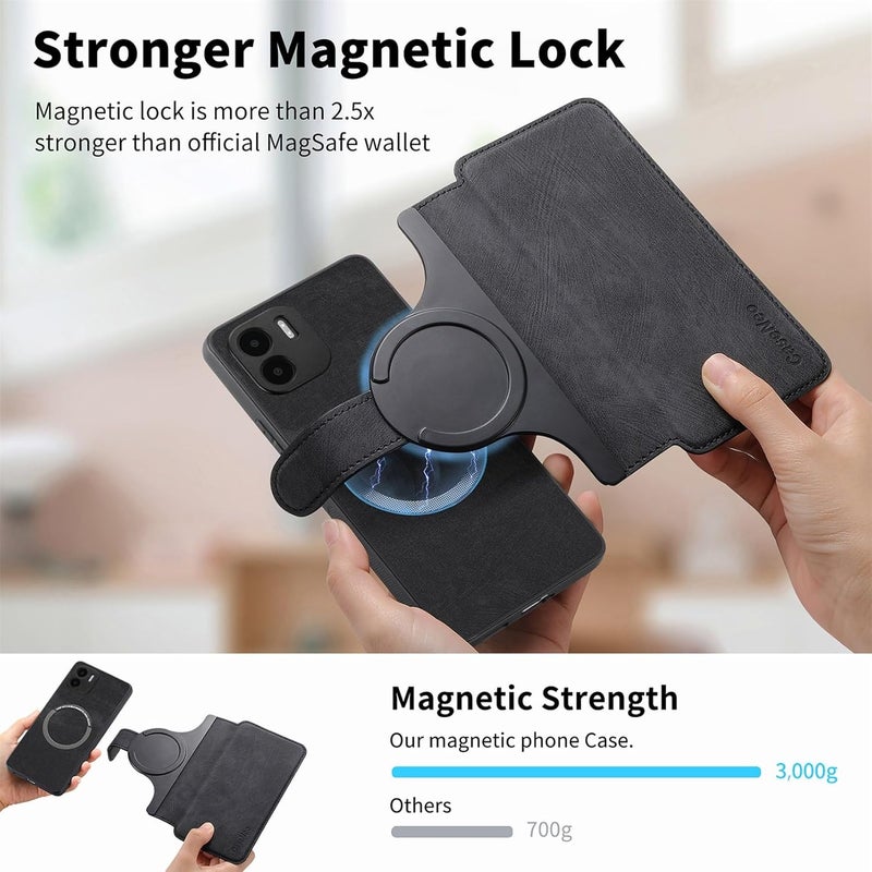 for Xiaomi Redmi A1 Case Wallet with Card Holder for Women Men, PU Leather Magnetic Snap Flip Wallet Phone Case Magnetic Detachable Phone Case for Xiaomi Redmi A1(Black) - Image 5