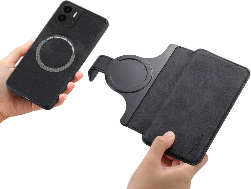 for Xiaomi Redmi A1 Case Wallet with Card Holder for Women Men, PU Leather Magnetic Snap Flip Wallet Phone Case Magnetic Detachable Phone Case for Xiaomi Redmi A1(Black) - Image 2