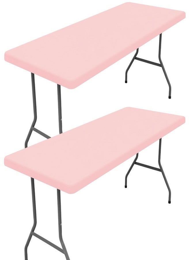 Moosfor Spandex Picnic Table Cloth 2 Pack, Elastic Fitted Tablecloths for 6 Foot Rectangle Tables, Stretch Washable Patio Table Cover for Outdoor, Camping, Banquet and Parties (Pink, 30"x72") - Image 1