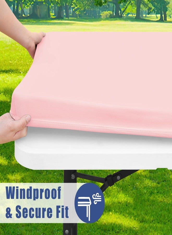 Moosfor Spandex Picnic Table Cloth 2 Pack, Elastic Fitted Tablecloths for 6 Foot Rectangle Tables, Stretch Washable Patio Table Cover for Outdoor, Camping, Banquet and Parties (Pink, 30"x72") - Image 3
