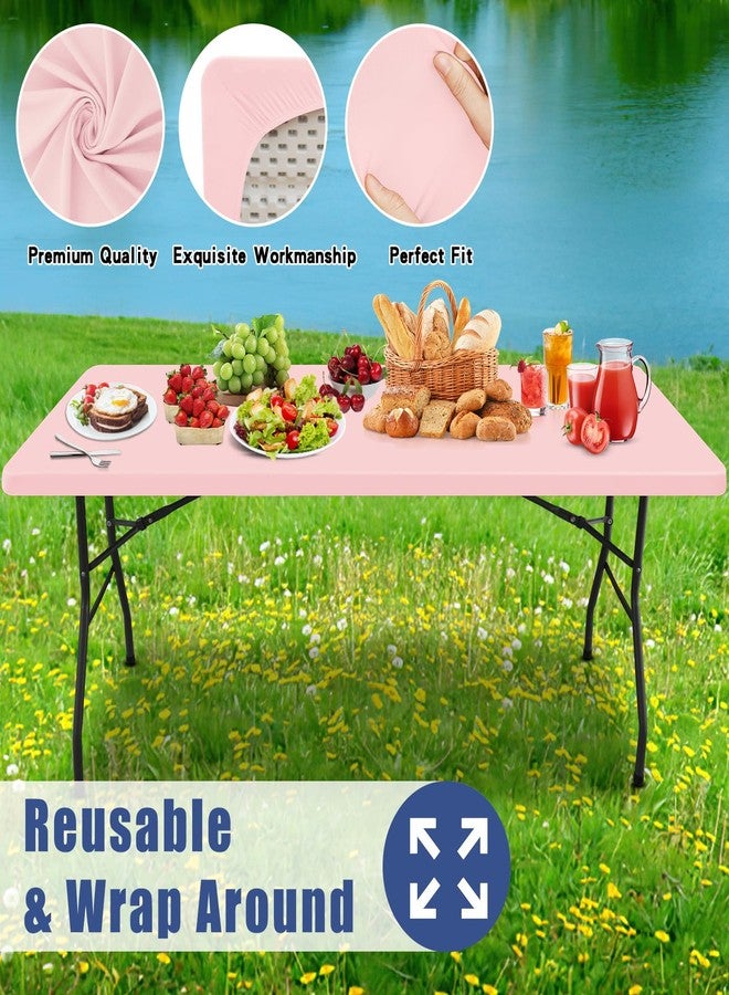 Moosfor Spandex Picnic Table Cloth 2 Pack, Elastic Fitted Tablecloths for 6 Foot Rectangle Tables, Stretch Washable Patio Table Cover for Outdoor, Camping, Banquet and Parties (Pink, 30"x72") - Image 5