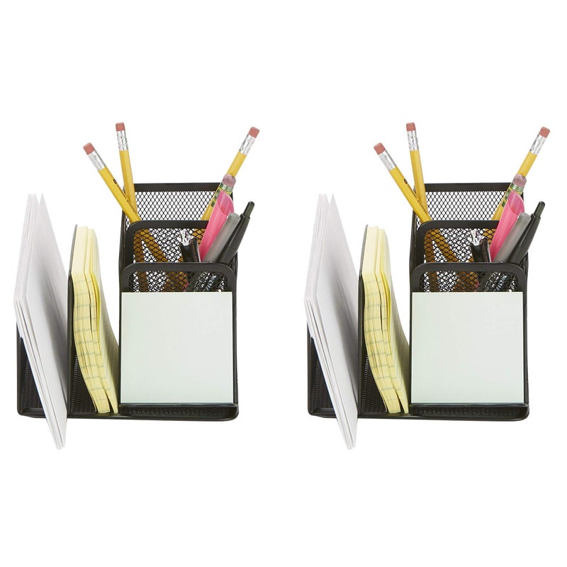 Mind Reader Desk Organizer 5Compartment 2Piece Same Set Supplies and Accessories Storage For Office Desk BLACK - Image 2