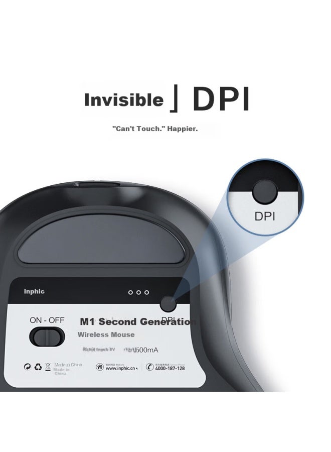 Inphic M1 Second Generation Rechargeable Wireless Bluetooth Mouse Silent Office Asymmetric Ergonomic Grip Battery Display Universal For Laptop 2.4g Wireless Black - Image 4