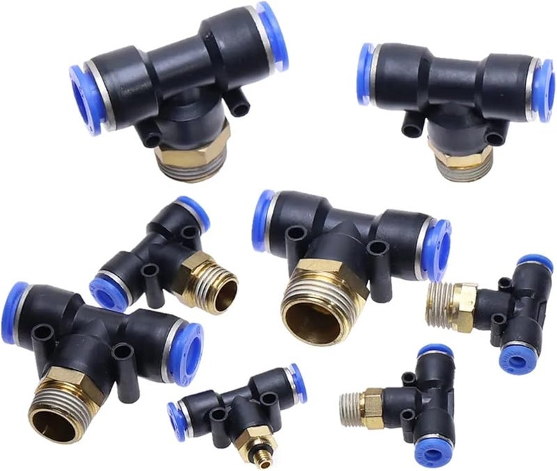 M5 Threaded Pneumatic Tee Fitting Quick Connect 4mm OD Hose BSP Male - Image 1