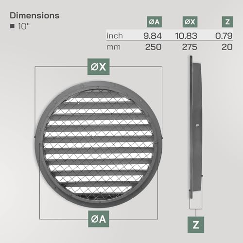 Vent Systems 10” Inch Aluminum Steel Soffit Vent Cover – Round Louvered Air Vent Grille with Built-in Mesh Screen and Flange – Heavy-Duty HVAC Register for Wall or Ceiling – Indoor and Outdoor Use - Image 2
