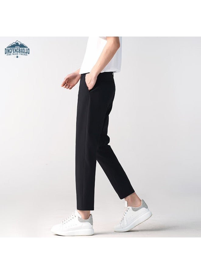 Dingfengbaoluo Men's Spring And Autumn Business Formal Straight-leg Casual Versatile Slim Wrinkle-resistant Cropped Trousers Am503 Black 36 - Image 2