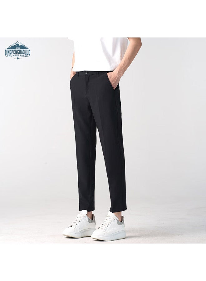 Dingfengbaoluo Men's Spring And Autumn Business Formal Straight-leg Casual Versatile Slim Wrinkle-resistant Cropped Trousers Am503 Black 36 - Image 3
