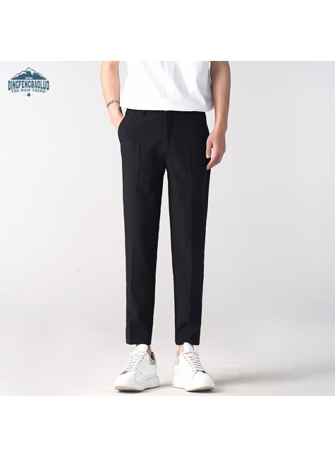 Dingfengbaoluo Men's Spring And Autumn Business Formal Straight-leg Casual Versatile Slim Wrinkle-resistant Cropped Trousers Am503 Black 36 - Image 1
