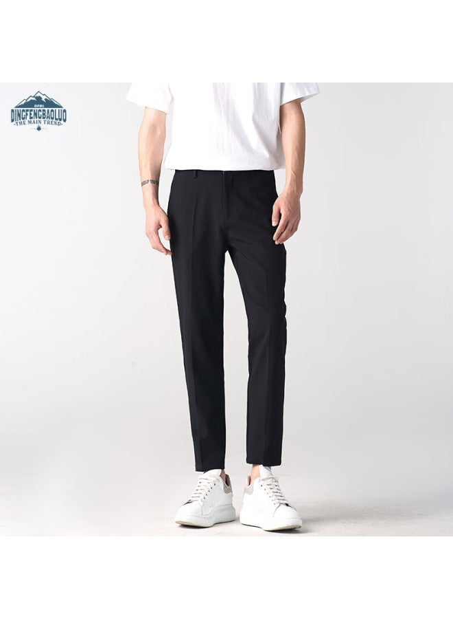Dingfengbaoluo Men's Spring And Autumn Business Formal Straight-leg Casual Versatile Slim Wrinkle-resistant Cropped Trousers Am503 Black 36 - Image 5