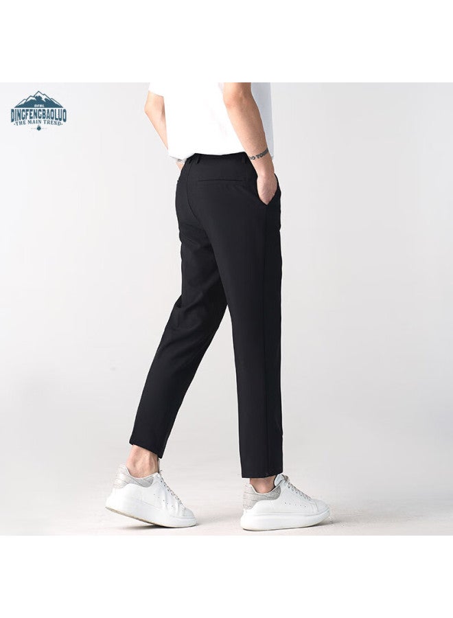 Dingfengbaoluo Men's Spring And Autumn Business Formal Straight-leg Casual Versatile Slim Wrinkle-resistant Cropped Trousers Am503 Black 36 - Image 4