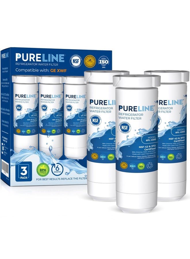 Pureline فلتر مياه ثلاجة Pureline XWF بديل لـ GE XWF. يستبدل نماذج الثلاجات التي تبدأ بـ GBE21، GDE21، GDE25، GFE24، GFE26، GNE21 (عبوة 3)  - Image 1