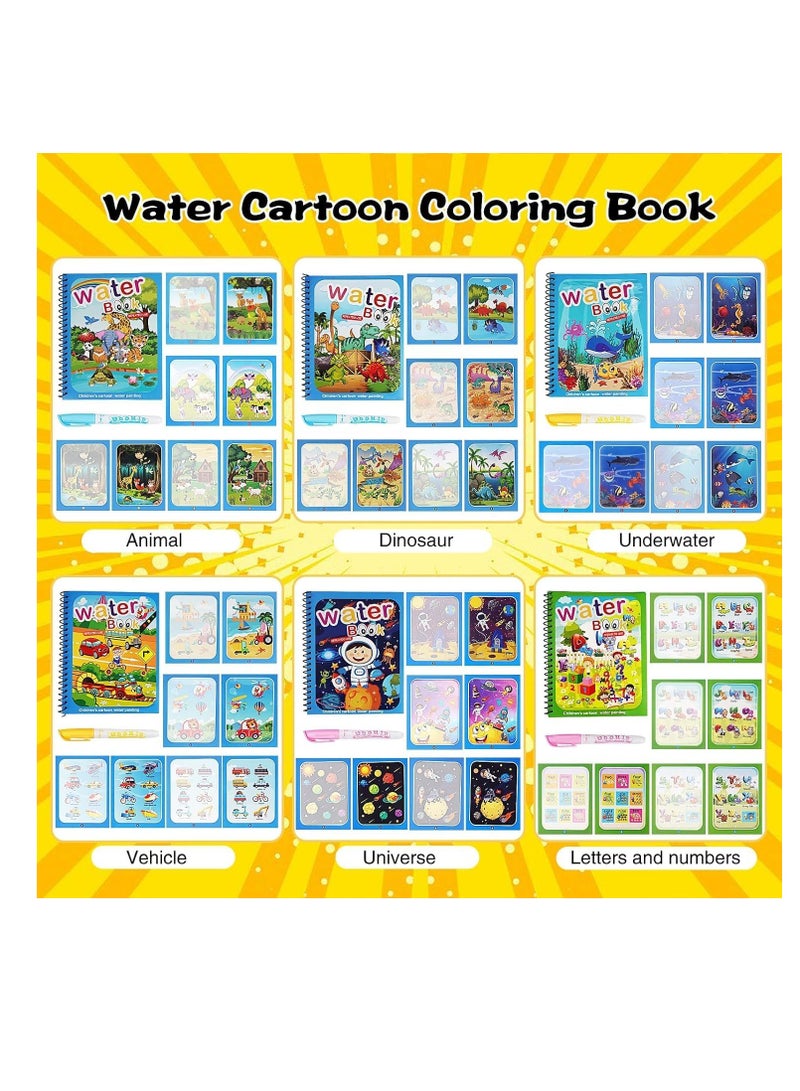 6 Pack Magic Water Coloring Book, Magic Painting Books with Water Pen Mess Free Coloring Books for Toddler 2-4Years Reusable Coloring Book-Children - Image 2