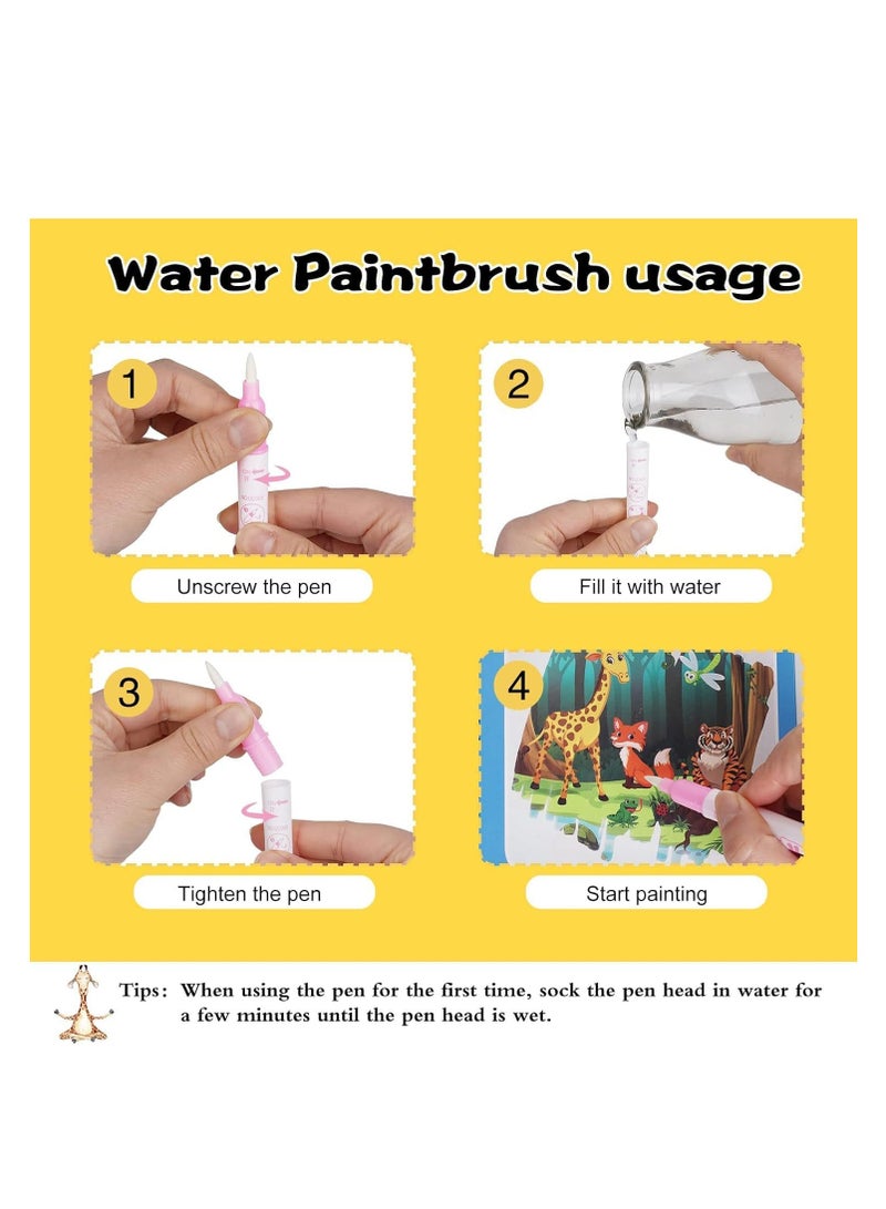 6 Pack Magic Water Coloring Book, Magic Painting Books with Water Pen Mess Free Coloring Books for Toddler 2-4Years Reusable Coloring Book-Children - Image 4