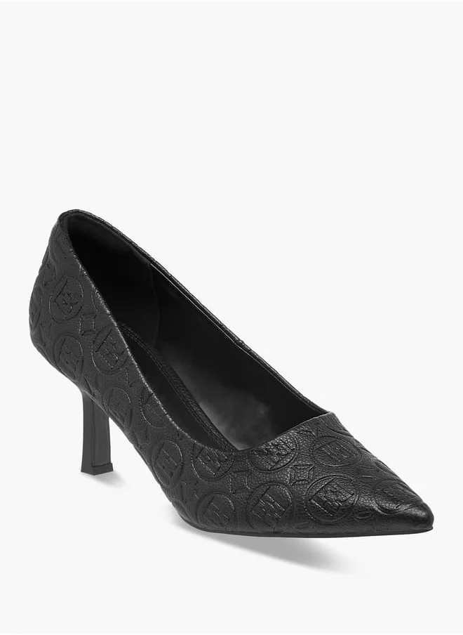 ELLE Women's Logo Detail Pointed Toe Pumps with Stiletto Heels