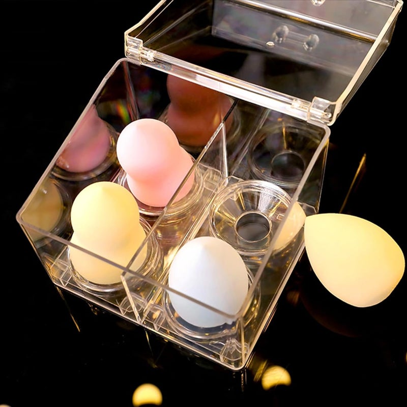 TIDTALEO Beauty Eggs Storage Case with Lid, Acrylic Cotton Swab Organizer, 3-Compartment Dustproof Makeup Puff and Lipstick Storage Box for Vanity and Travel - Image 3