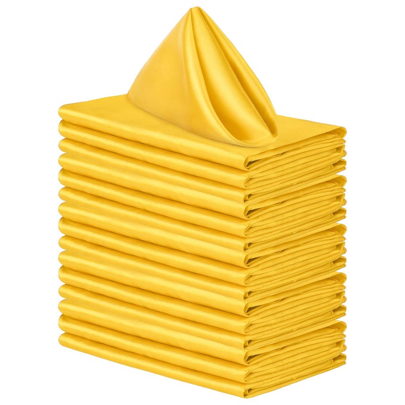 ANECO 16 Pack Square Satin Napkin Bright Silk Table Napkin Soft Smooth Fabric Table Napkin for Wedding Banquet Party Decoration Yellow 20 x 20 Inch