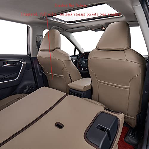 EKR Custom Fit RAV4 Car Seat Covers for Select Toyota RAV4 2019 2020 2021 2022 2023 2024 2025 LE,XLE,XLE Premium,Limited - Full Set,Leather(Sand Beige) - Image 3
